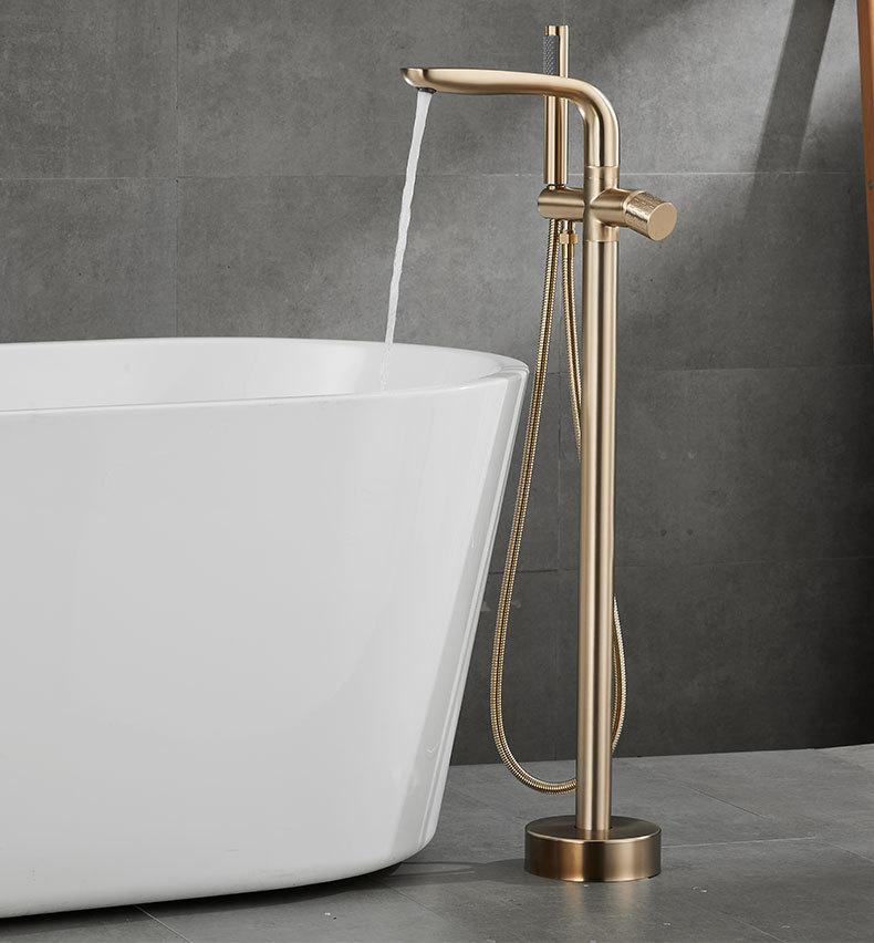 All-copper gun, grey floor-standing bathtub, faucet, independent hot and cold column basin, wooden bucket, shower head, light luxury undefined