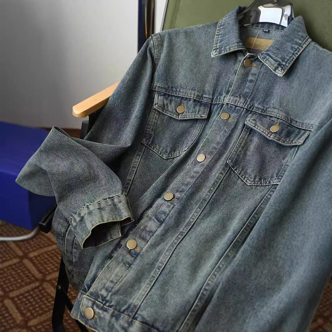 Calidad superior Retro lavado sucio de piedra vieja chaqueta de vaquero hombre clásico corto chaqueta casual hombre y mujer