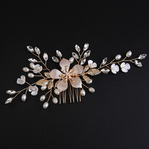 Korean bridal hair accessories hot-selling on eBay and Amazon: pearl hair comb for wedding, alloy flower shell wedding jewelry