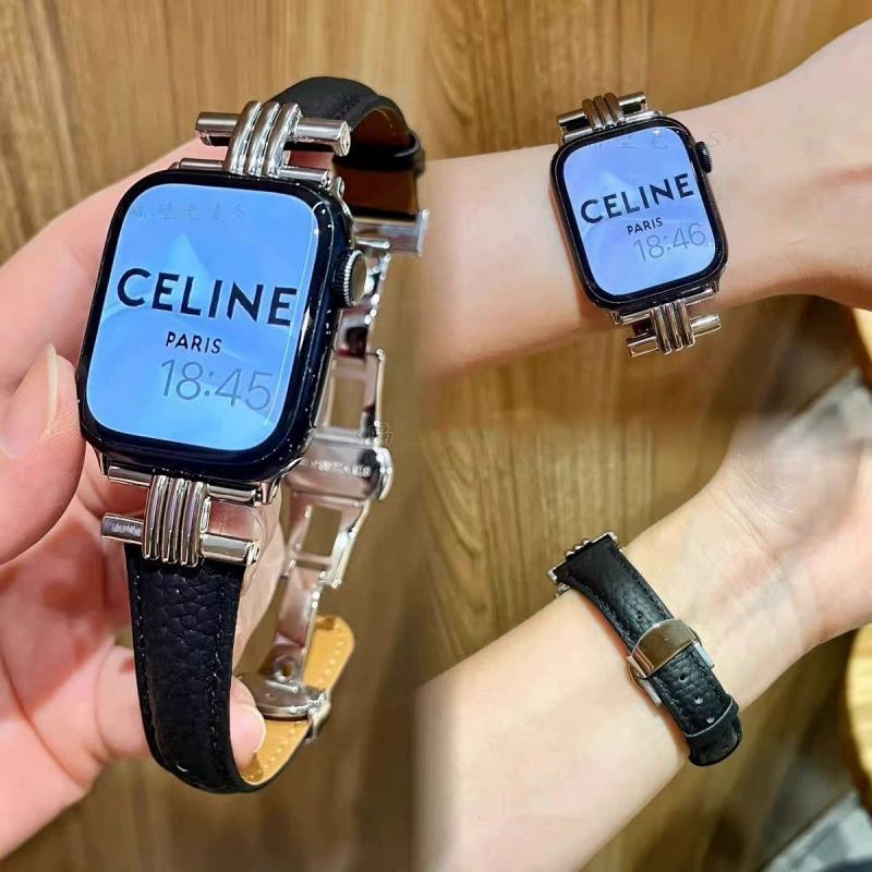 Совместимо с новым Apple Watch Series 9, ремешок Apple S10, часы iWatch9 новый тип магнитной пряжки S8 кожа S7