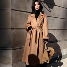 秋冬大牌同款水波纹双面羊绒大衣高端浴袍款羊毛 外套风衣女