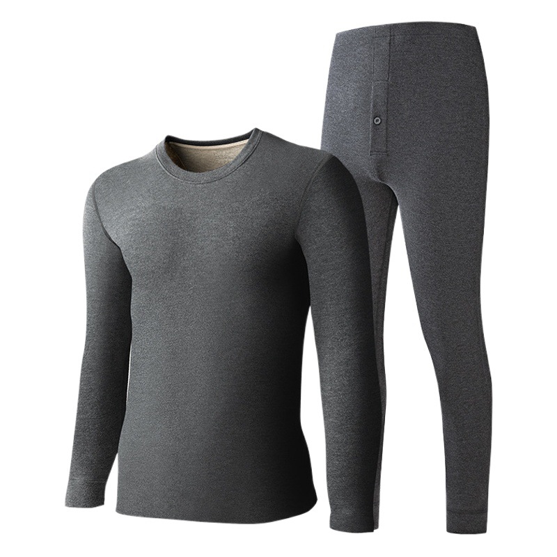 [Enorme y cálido] Conjunto de ropa interior térmica para hombres de otoño e invierno de lana de seda de morera más terciopelo más ropa de otoño y pantalones largos en stock