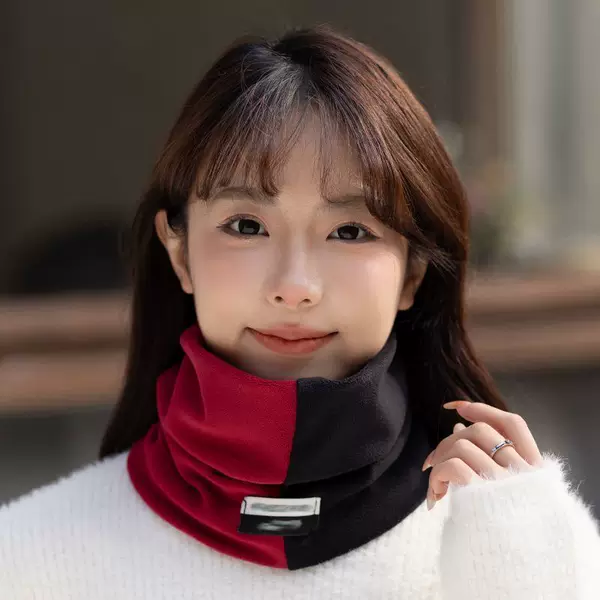 Color-blocked neck warmer for autumn and winter, thickened and warm, women's double-layer neck gaiter, suitable for outdoor cycling, cold-proof and simple face mask