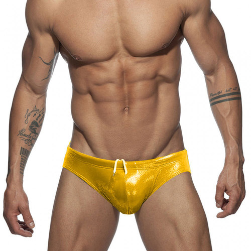 UXH Sexy European-style Imitation Leather Sparkling Tight Triangle Swim Trunks Fashion Show Nightclub Performance Triangle Pants Beach Swim Trunks
