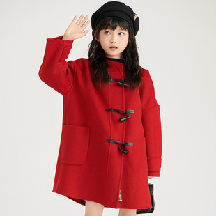 Girls' Boys' Woolen Coat 2024 Autumn and Winter Children's Wear Mid-length Western-style Full Wool Children's Double-sided Cashmere Coat
