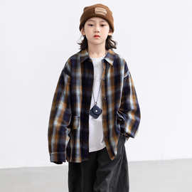 儿童装男童秋装格子衬衫2025新款春秋款中大童帅气秋季男孩衬衣潮