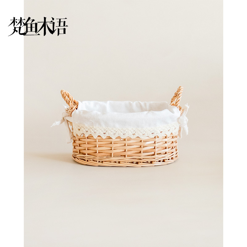 Protección del medio ambiente mimbre cesta tejida a mano mesita de noche escritorio merienda cesta de almacenamiento cesta clave cosméticos Ratán cesta de almacenamiento tejida