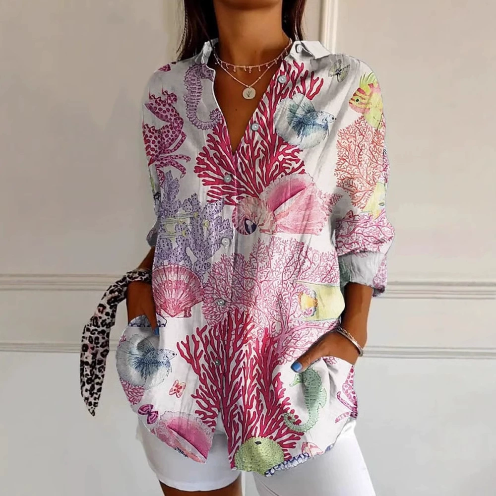 Трансграничные европейские и американские новые женские рубашки Летний тренд с длинными рукавами рубашка с цветочным узором 3D принт рубашка POD на заказ