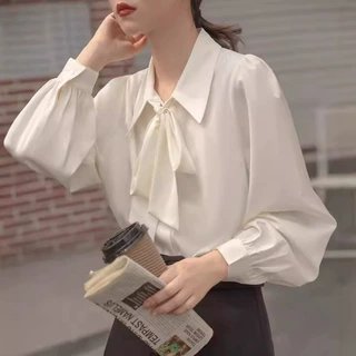 灯笼袖气质秋冬蝴蝶结衬衫白色衬衣女2025长袖系带设计感职业上衣