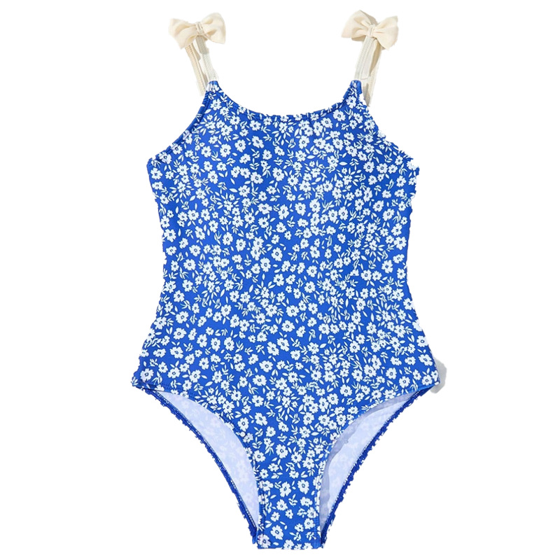 Einteiliger Badeanzug mit Blumenmuster für Mädchen, niedliches Dreiecksmuster, verspielter Stil, Sommerbademode für größere Kinder im Alter von 3-11 Jahren_voghion.com