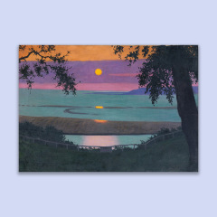 Violet Theme Sunrise Niche Oil Painting Style Wall Sticker Desk Decorative Poster Instagram Healing Series