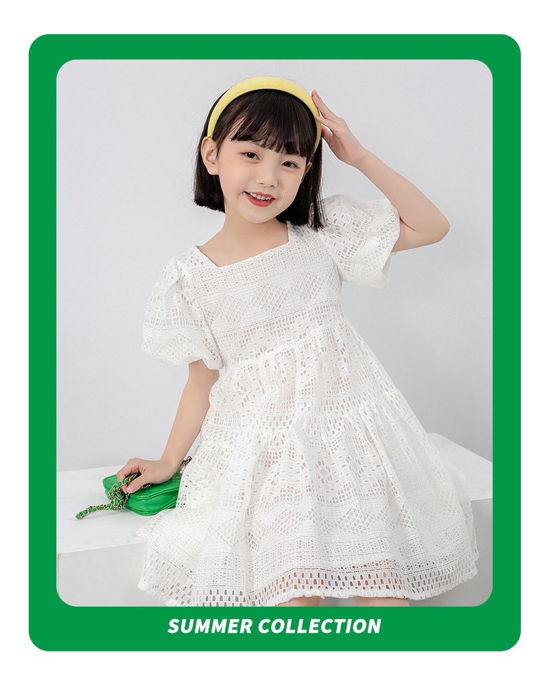 Wholesale 39Y Big Kids Girls Puff Sleeve Lace Cutout D