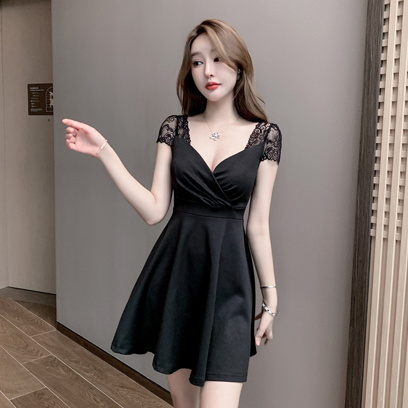 Nightclub Short Skirt, Slim Fit, Slimming Look Nightclub Work Clothes, Summer Lace Sexy Foot Bath Splicing Dress