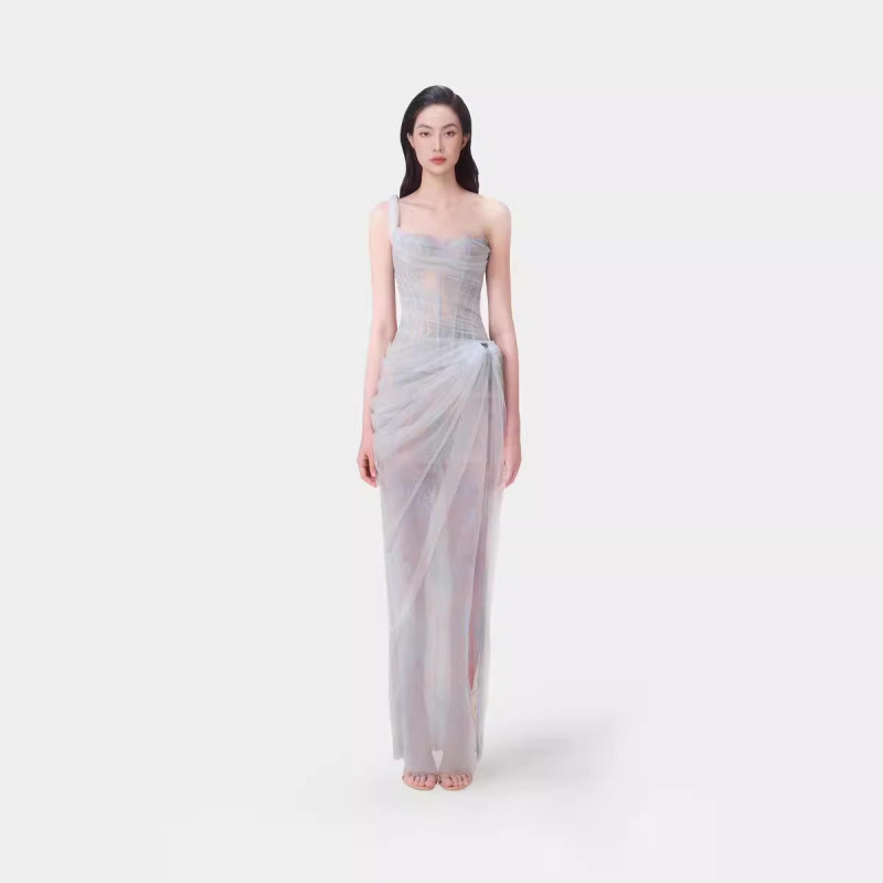 2025 Summer Light Gauze Strapless Dress, Salt-Style Mesh Dress, Sleeveless Beach Dress