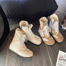 增高7CM小个子蕾丝边德训马丁靴高帮鞋女款2025秋季新款厚底短靴
