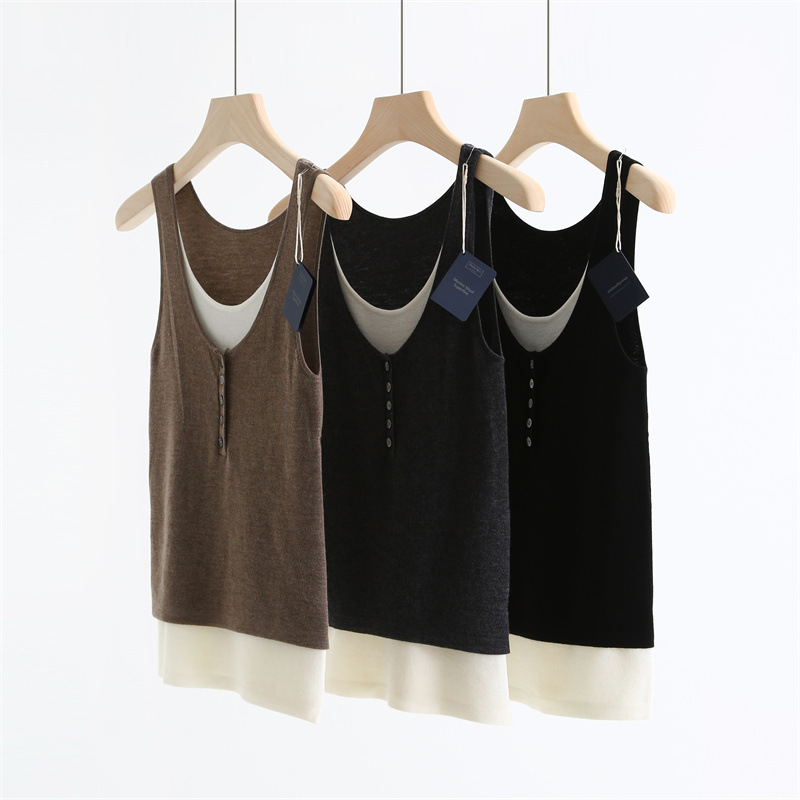 Autumn and Winter German Yangtze Yarn Wool Sweater 16-Needle Crewneck Contrast Color Fake Two-Piece Slim-Fit Knitted Vest Top A9623 Autumn and Winter German Yangtze Yarn Wool Sweater 16-Needle Crewneck Contrast Color Fake Two-Piece Slim-Fit Knitted Vest Top A9623