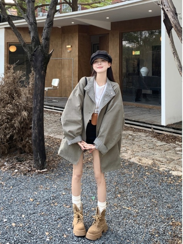 简约正反两面穿风衣外套女装秋季2025新款宽松显瘦中长款韩系上衣|undefined