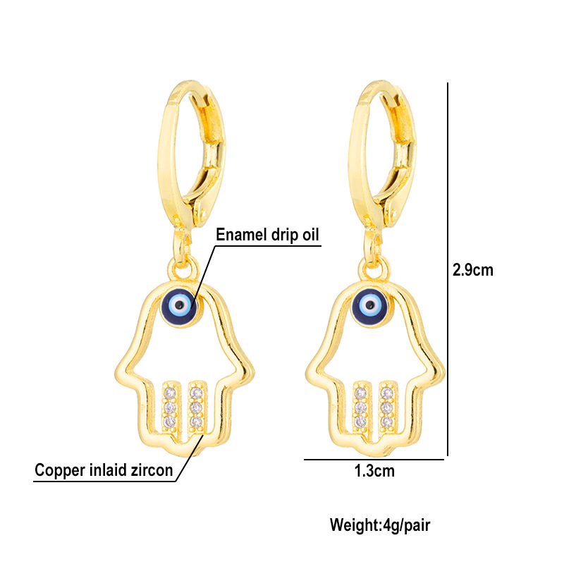 Mode Creative Gouttes Mal Bleu Yeux Cuivre Incrusté Zircon Plaqué 18k Vrai Or Boucles D'oreilles display picture 3