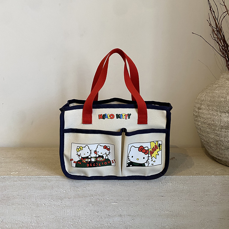 Japanese Appendix Magazine Printed Handbag Canvas Hello Kitty Organizing Multifunctional Bag Cartoon Large Capacity