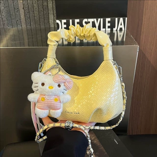 韩系褶皱编织纹小众包包女潮链条斜挎包女士手提饺子包精致单肩包