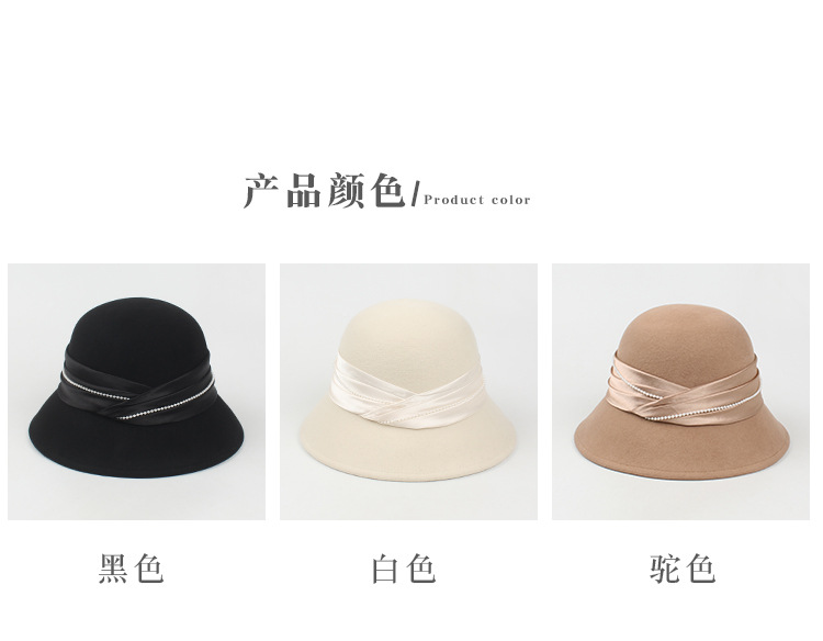 New Female Woolen Top Hat Korean Retro Fashion Pearl Wool Fisherman Hat display picture 2