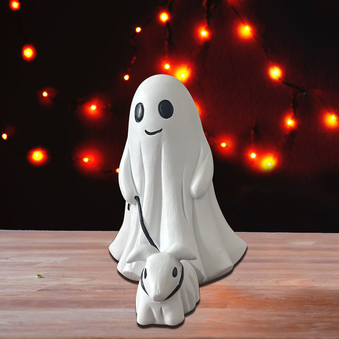 Adornos de paseador de perro fantasma de resina de Halloween Adornos de jardín para el hogar Decoración de terror fantasma Adornos de perro fantasma