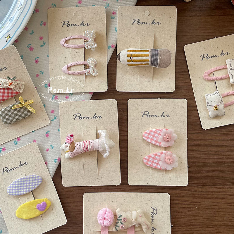 new korean style sweet pink barrettes children‘s cloth side shredded hair bangs clip rabbit pair outfit break clip female