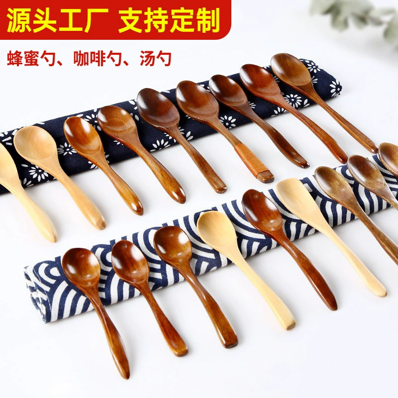 Деревянная ложка, маленькая ложка из цельного дерева в японском стиле, ложка для меда, Детская десертная ложка, суповая ложка, индивидуальный логотип