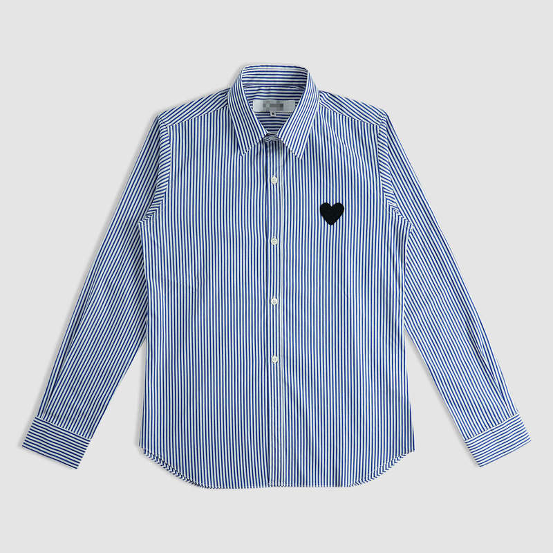 Japanese Cdg Rei Kawakubo Shirt Play Classic Loose Striped Black Heart Long-Sleeve Shirt