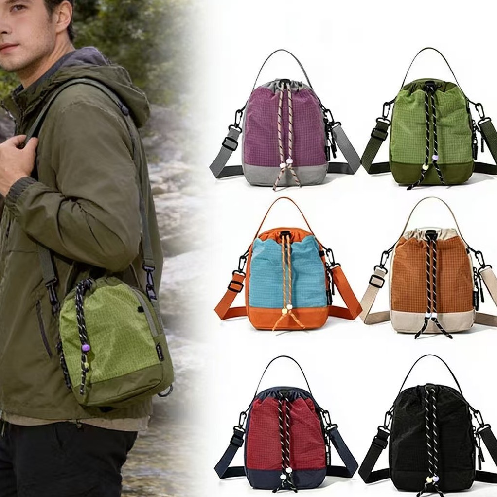 Cross-Border Outdoor Water Bottle Bag, Casual Cross-Body Bag, Multi-Functional Hiking and Mountaineering Mobile Phone Bag, Versatile One-Shoulder Drawstring Bag