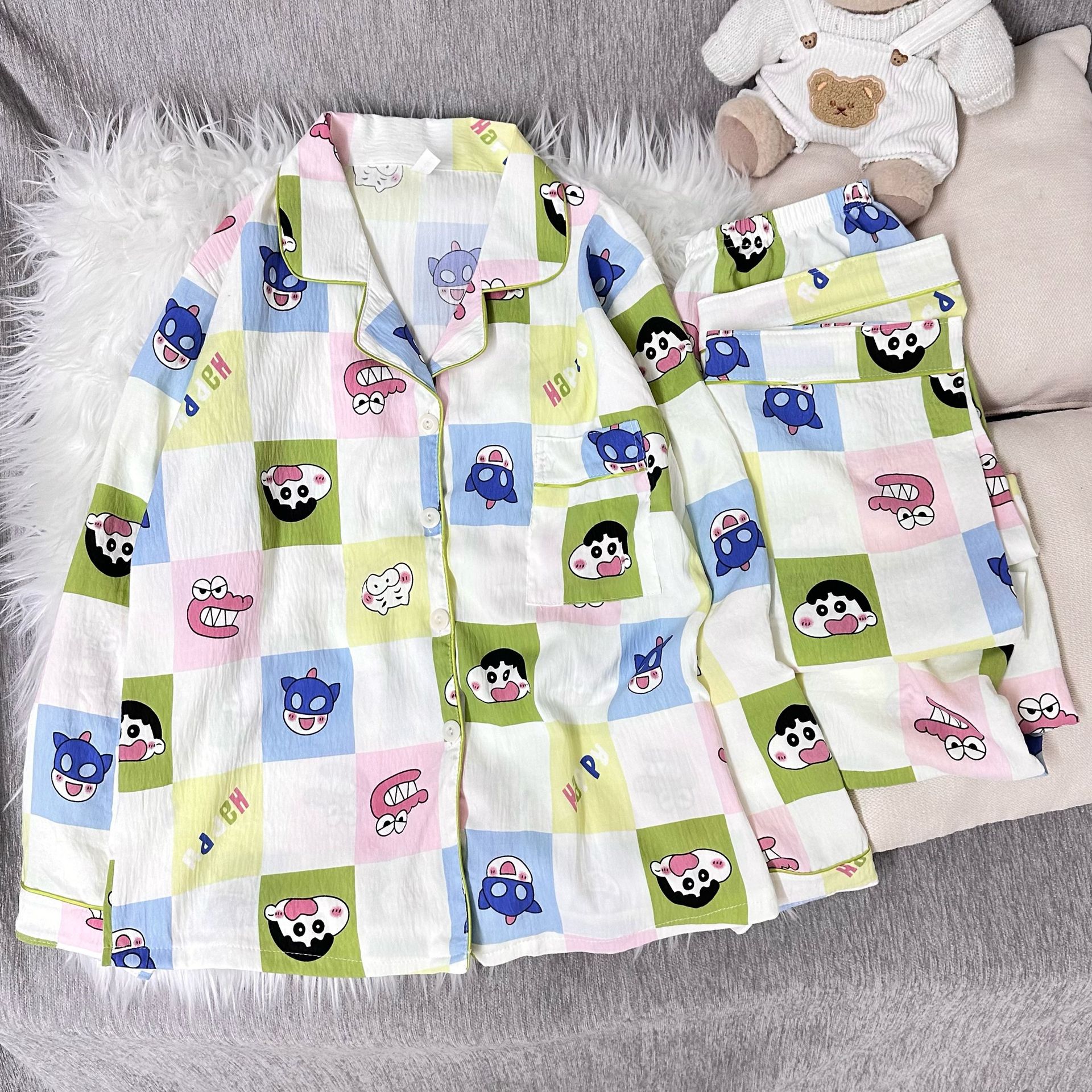 Cloud cotton plaid anime crayon double length