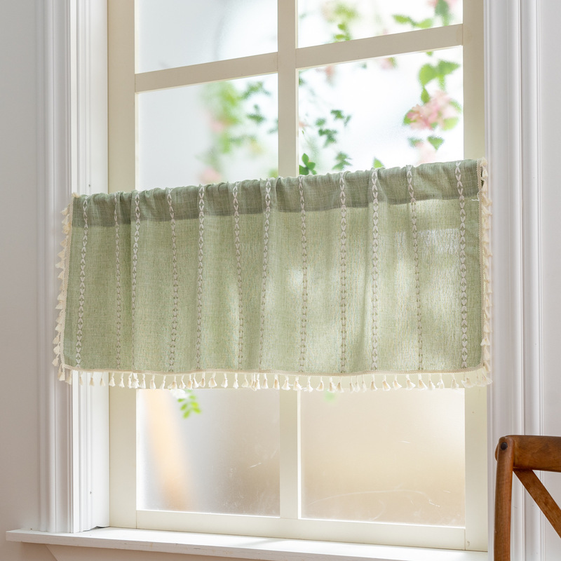 Cross-Border Exclusive American-Style Coffee Curtain Cabinet Country Half Curtain Farmhouse Living Room Bedroom Striped Short Curtain Semi-Blackout Finished Product