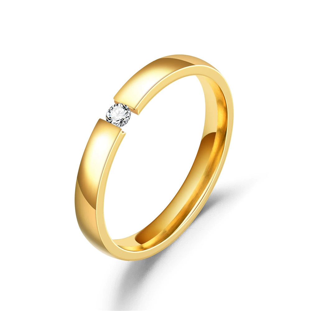 Fashionable zirconium for beloved, gemstone ring stainless steel, micro incrustation, 750 sample gold, simple and elegant design, Korean style