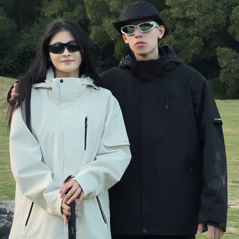 Outdoor Sports Three-in-One Charge Clothes Men's Windproof Water-Splashing Hiking Shaky Down Detachable Liner Women