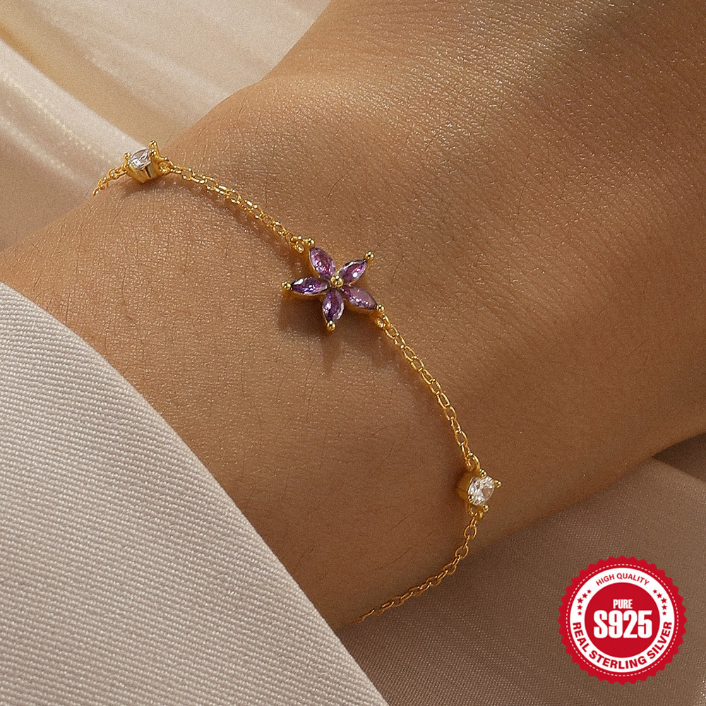 S925 plata de ley estrella de cinco puntas con incrustaciones de circón pulsera de uso diario temperamento japonés y coreano personalidad joyería de alta gama de nicho