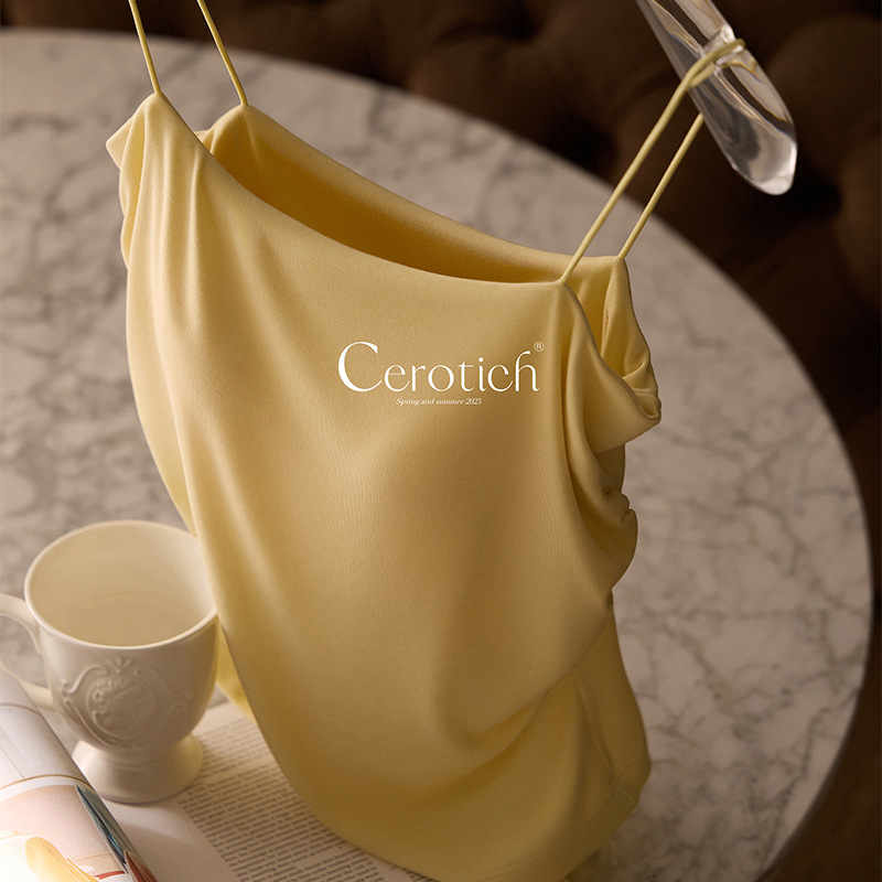 Cerotich Modal Sling with Breast Pad Women's Summer Thin Ice Cloud Yarn Ultra-Fine Shoulder Strap One-Line Collar Vest