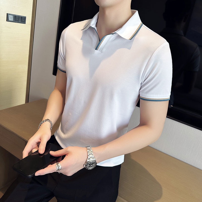 Mulberry silk short sleeved Polo shirt for men's casual, business, light luxury, ruffian and handsome T-shirt, ice silk, no iron_voghion.com