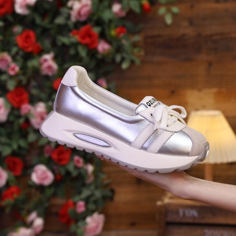 Soft leather sports with a poop like feel for women 2024 new summer breathable thick soled Forrest Gump versatile German_voghion.com