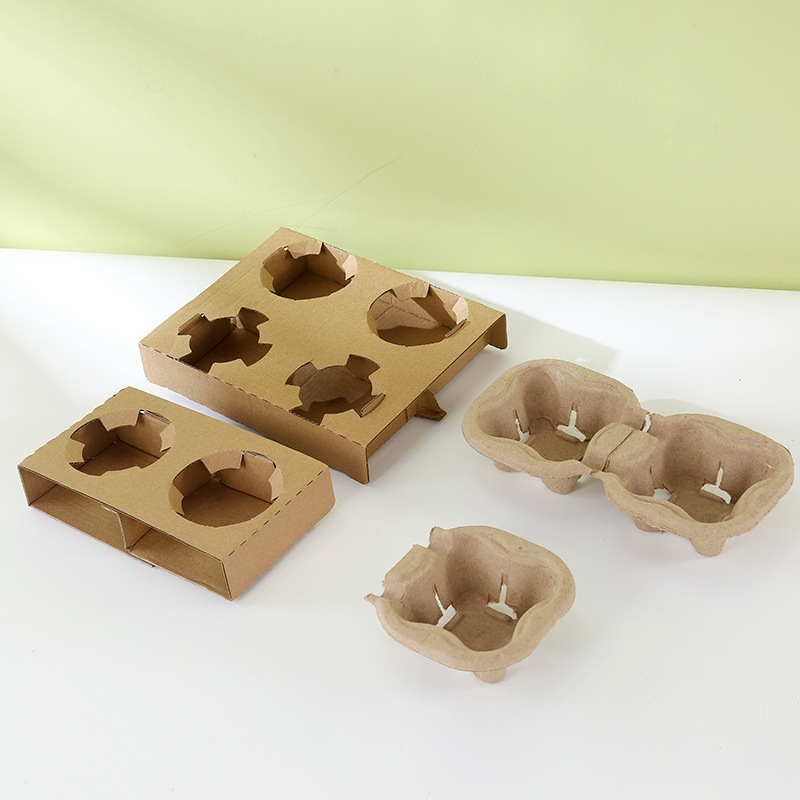 奶茶咖啡纸杯托一次性瓦楞杯托单杯装四杯装奶茶打包内衬杯托