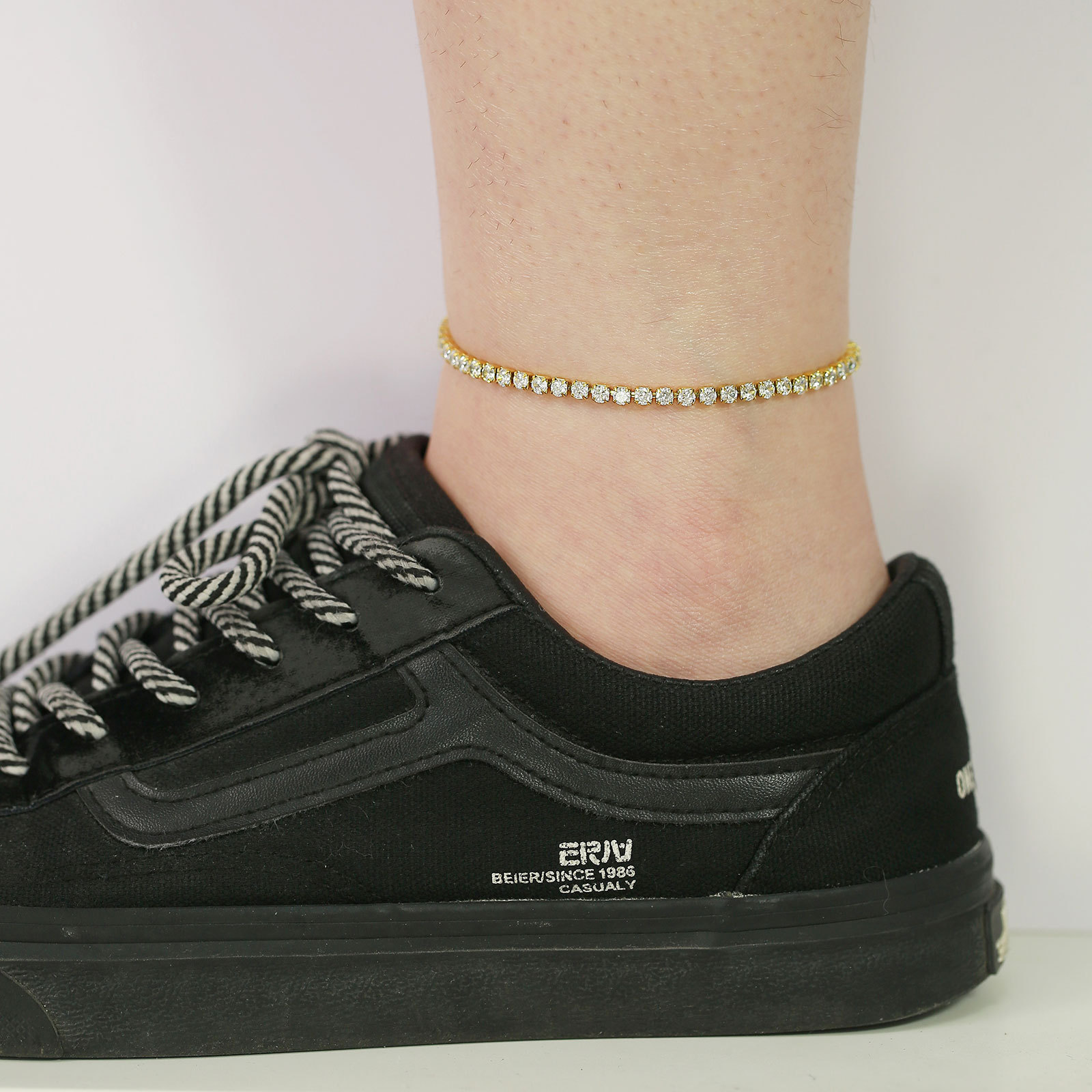 Fashion Round Stainless Steel Plating Inlay Zircon Bracelets Anklet 1 Piece