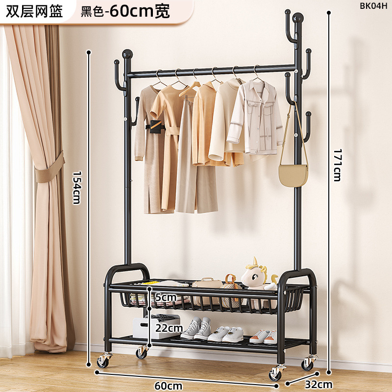 60cm 클래식 블랙 더블 레이어 메쉬 바스켓丨후크 6개 + 금속 범용 휠