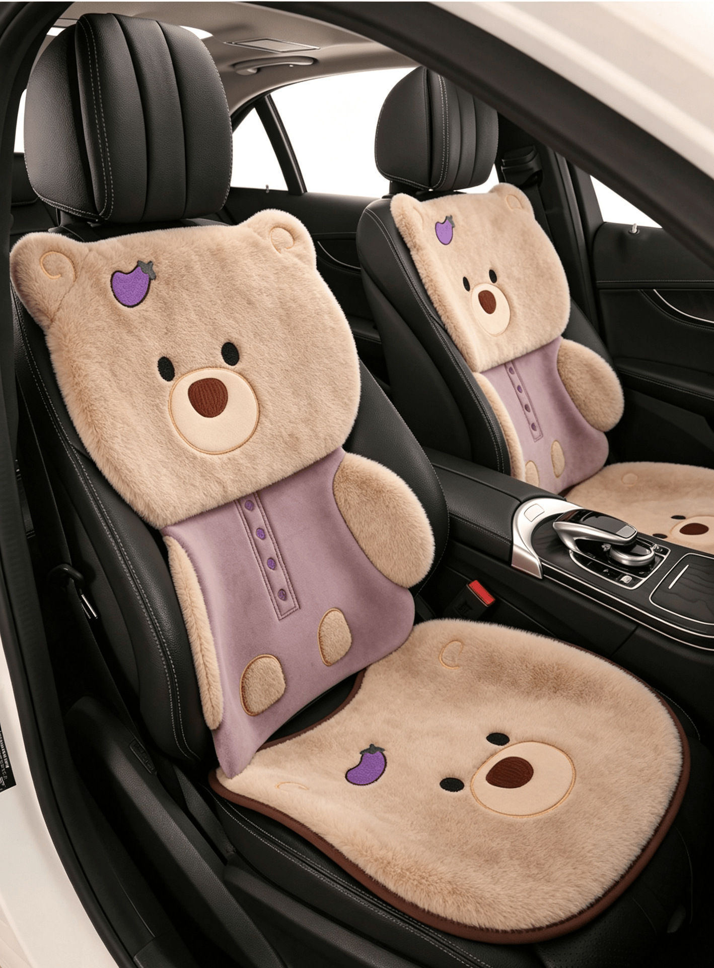 2026 new car seat cushion, winter plush and thickened, cute bear design, floor mat for winter warmth, rear seat cover