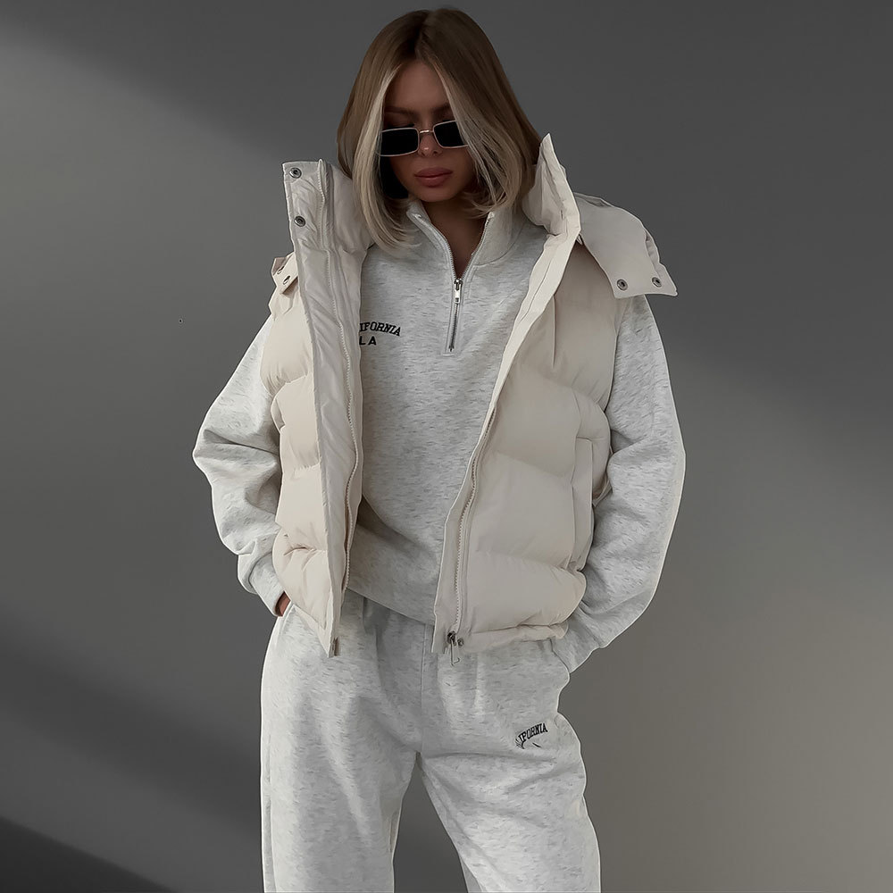 Women's Clothing autumn and winter new style trend hot girl outer sleeveless hooded Warm jacket cotton jacket_voghion.com