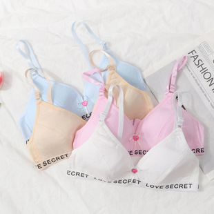 Girls' developmental period no steel ring junior high school Senior high school student bra suit thin cotton comfortable small chest gathered underwear
