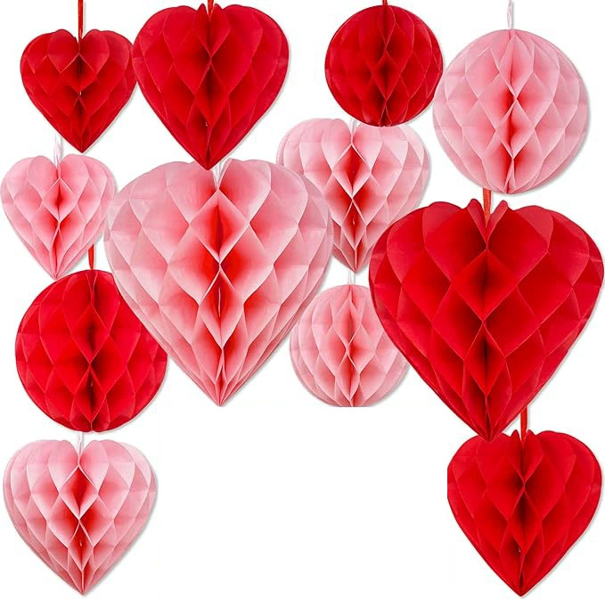 12pcs День Святого Валентина любовь сотовый шар набор для вечеринок украшения красные подвески свадебная сцена