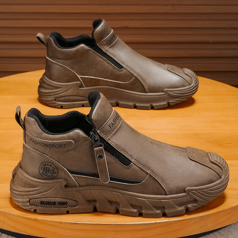 Men's Shoes Autumn High-Top Work Shoes, Men's Casual Sports Non-Slip Wear-Resistant Small White Shoes, Ankle Boots, Casu