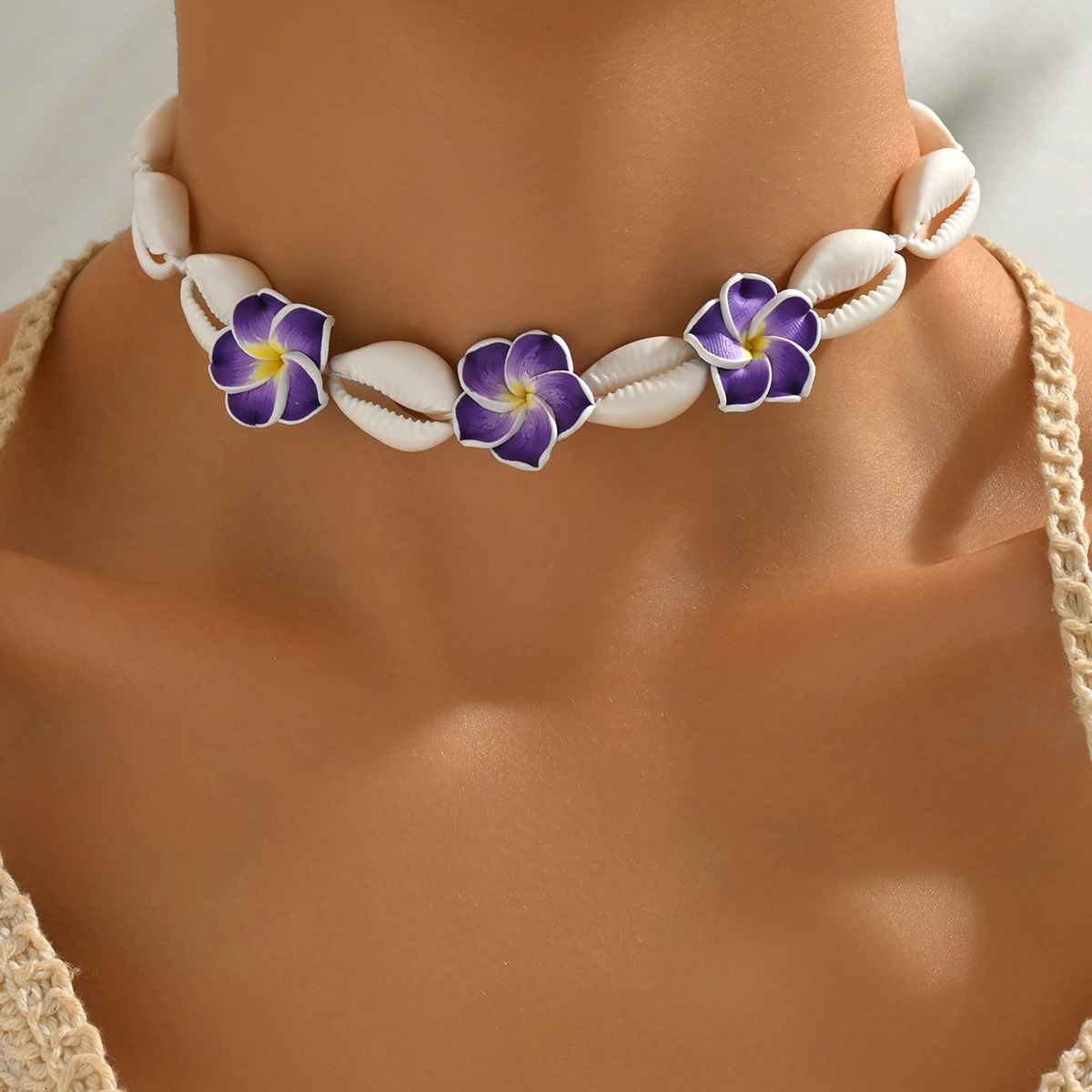 Cruz-frontera tobillera nuevo estilo bohemio Concha anudada a mano de estilo bohemio de La Flor tejida cuerda tobillera al por mayor