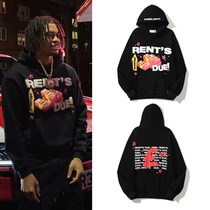 2025 Cross-Border American High Street Hip-Hop Retro Bp Broken Planet Money Foam Print Hooded Sweatshirt Men's Jacket