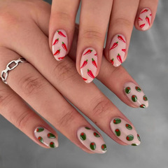 Almond-style red chili girl cute sweetie Instagram-style European and American false nails wearing nail tips wholesale