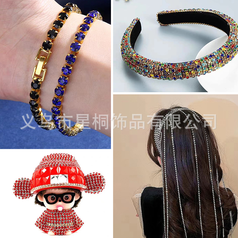 Ventas directas transfronterizas 2mm-3mm fondo de cobre color cuatro esquinas cadena de garras cadena de diamantes densa ropa de bricolaje accesorios para vestidos de novia